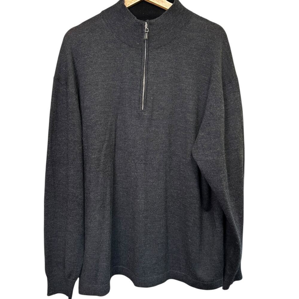 Pronto Uomo 100% Merino Wool Pullover Half Zip Sweater Charcoal Gray 2X 2XL